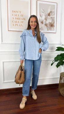 Koszula z falbanką Annis błękitna w kratkę