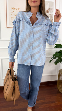 Koszula z falbanką Annis błękitna w kratkę