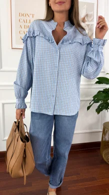 Koszula z falbanką Annis błękitna w kratkę