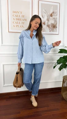 Koszula z falbanką Annis błękitna w kratkę