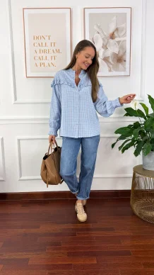 Koszula z falbanką Annis błękitna w kratkę