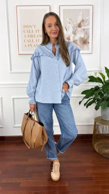 Koszula z falbanką Annis błękitna w kratkę