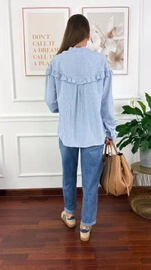 Koszula z falbanką Annis błękitna w kratkę