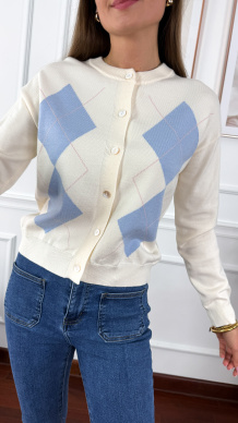 Wiskozowy kardigan Helia ecru-błękit