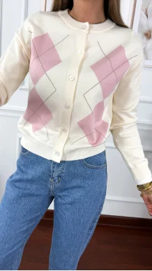 Wiskozowy kardigan Helia ecru-róż