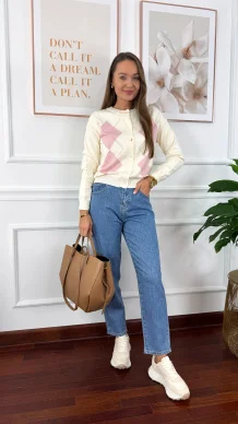 Wiskozowy kardigan Helia ecru-róż