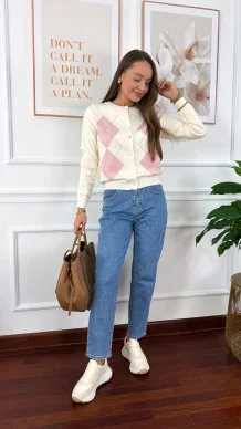 Wiskozowy kardigan Helia ecru-róż