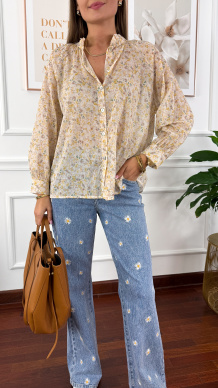 Bawełniana koszula w kwiaty Betta żółta