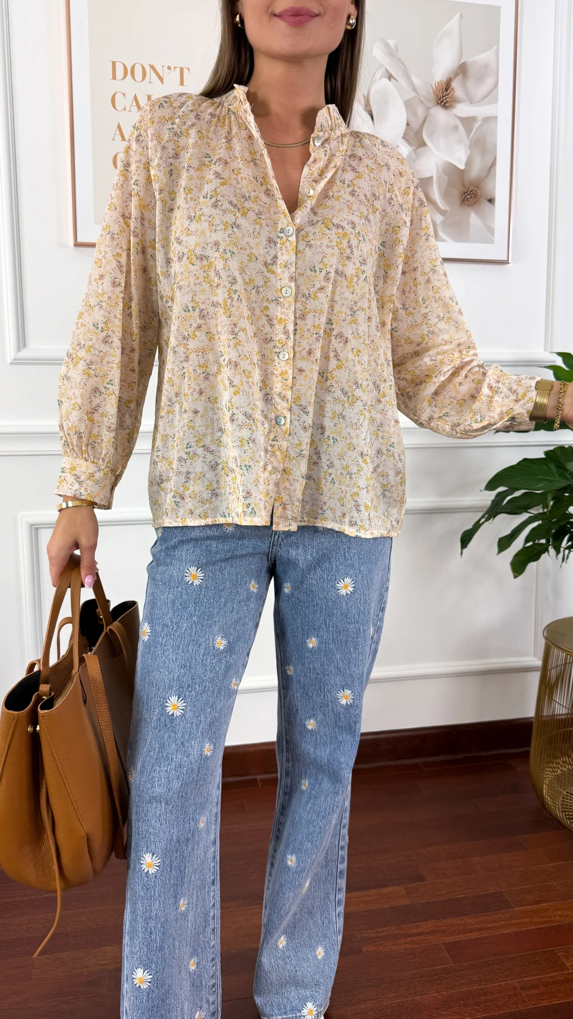 Bawełniana koszula w kwiaty Betta żółta