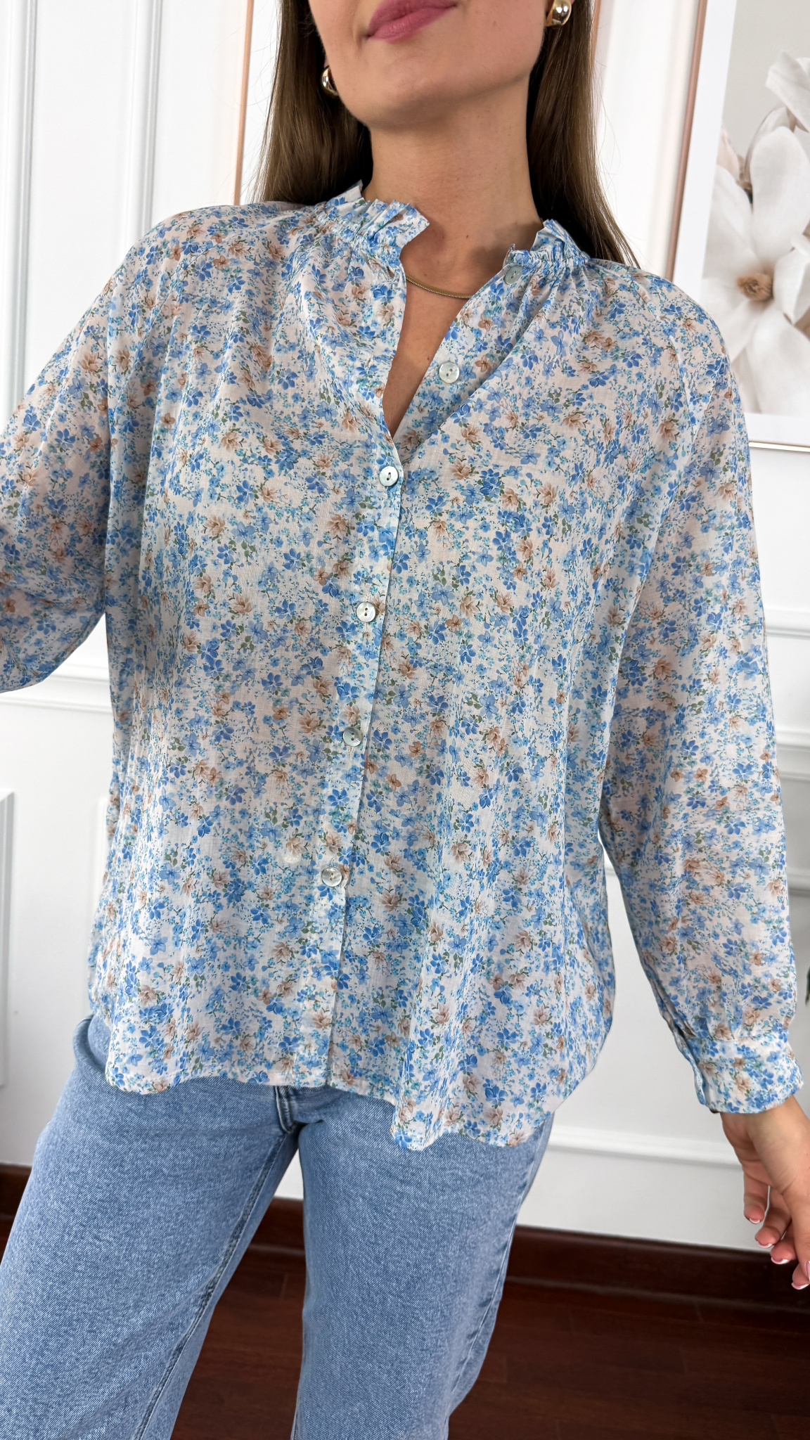 Bawełniana koszula w kwiaty Betta błękitna