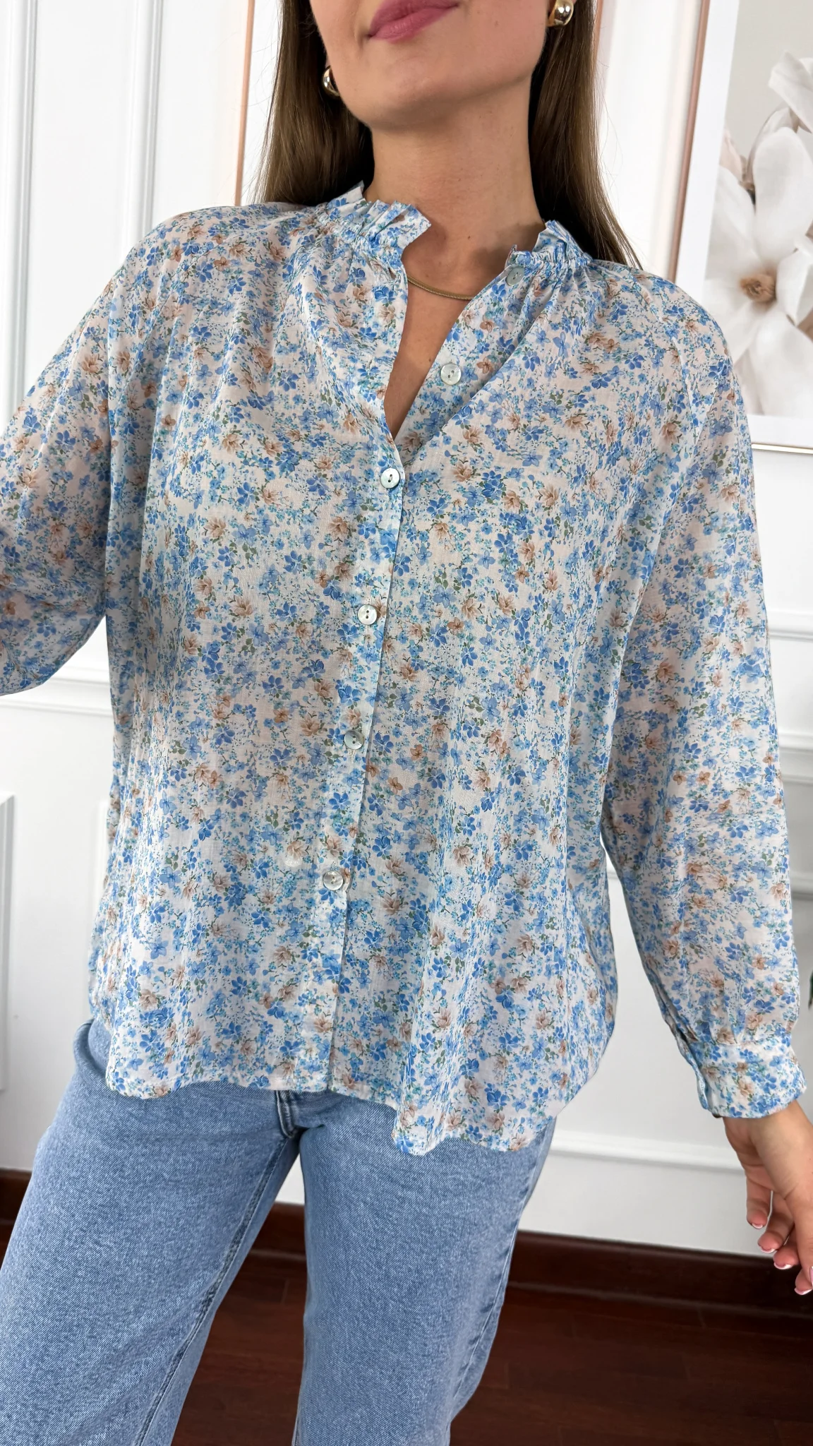 Bawełniana koszula w kwiaty Betta błękitna