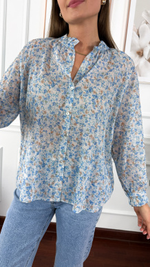 Bawełniana koszula w kwiaty Betta błękitna