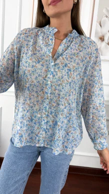 Bawełniana koszula w kwiaty Betta błękitna