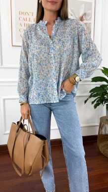 Bawełniana koszula w kwiaty Betta błękitna