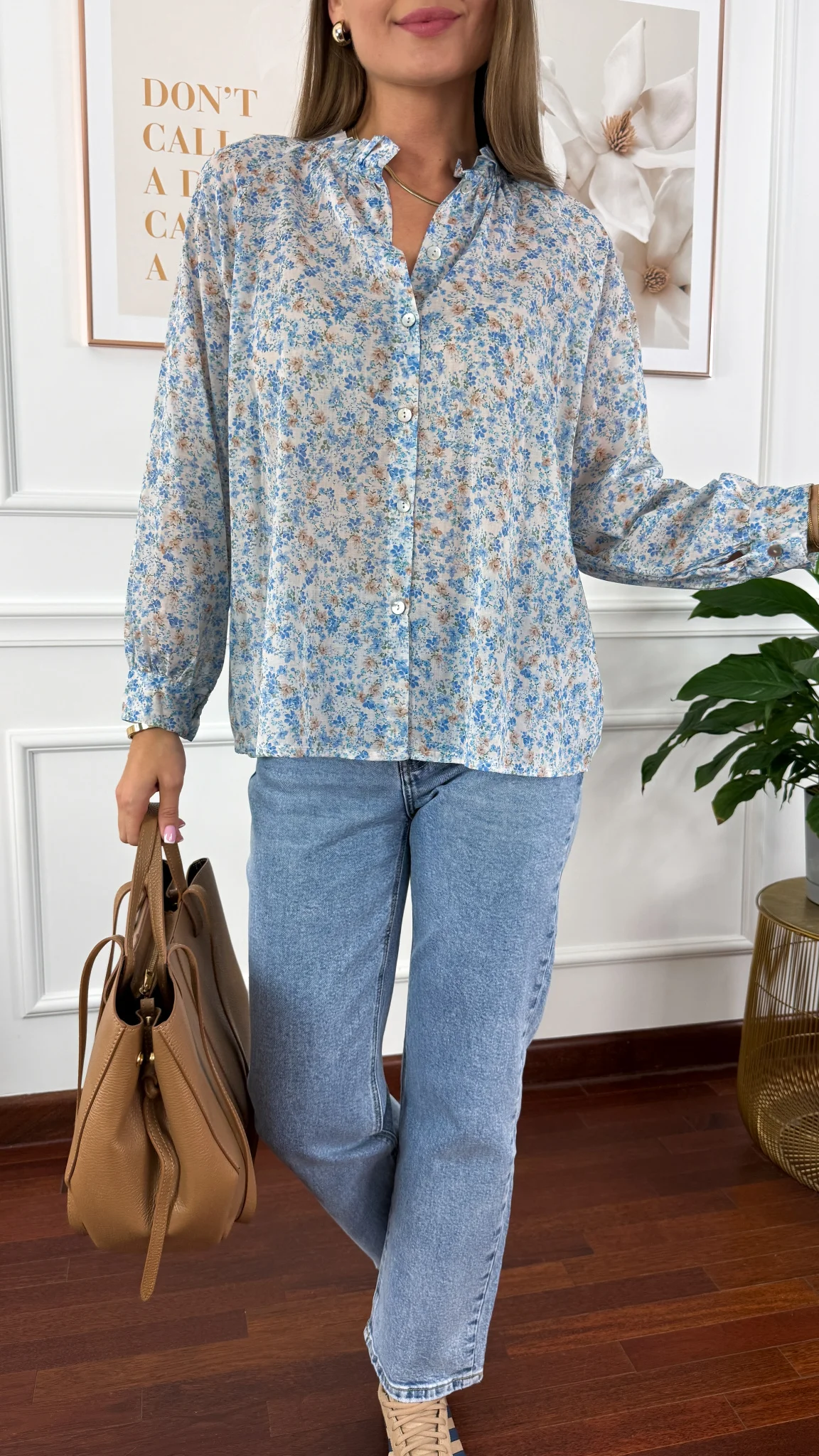 Bawełniana koszula w kwiaty Betta błękitna