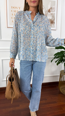 Bawełniana koszula w kwiaty Betta błękitna