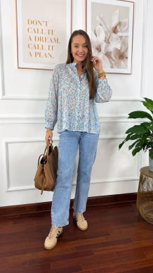 Bawełniana koszula w kwiaty Betta błękitna