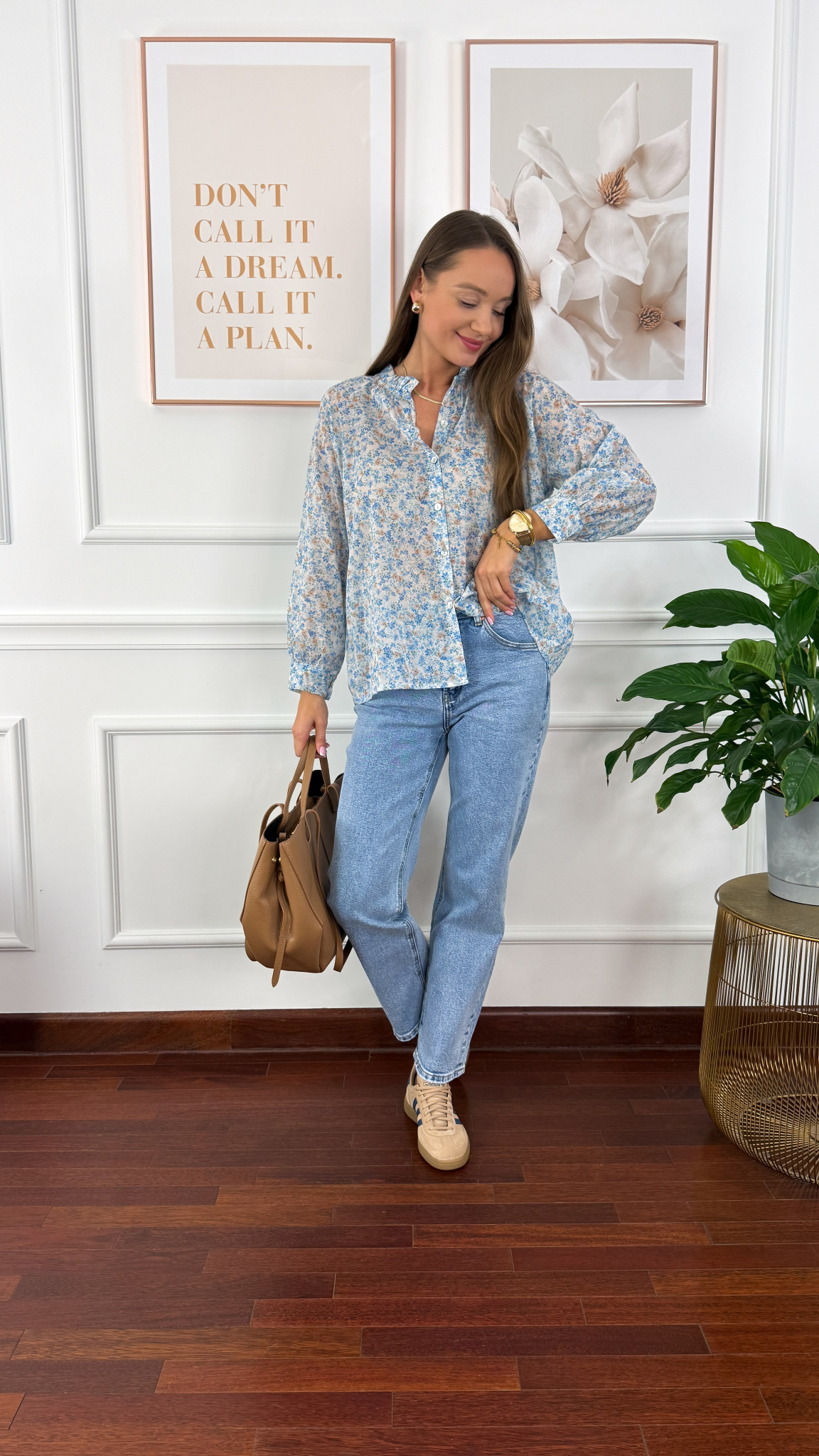 Bawełniana koszula w kwiaty Betta błękitna