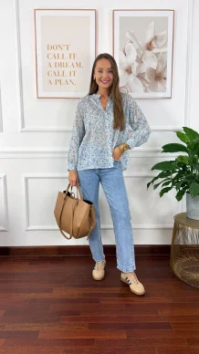 Bawełniana koszula w kwiaty Betta błękitna