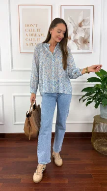 Bawełniana koszula w kwiaty Betta błękitna