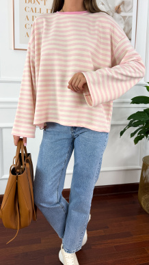 Bawełniana bluza Briva ecru-różowa