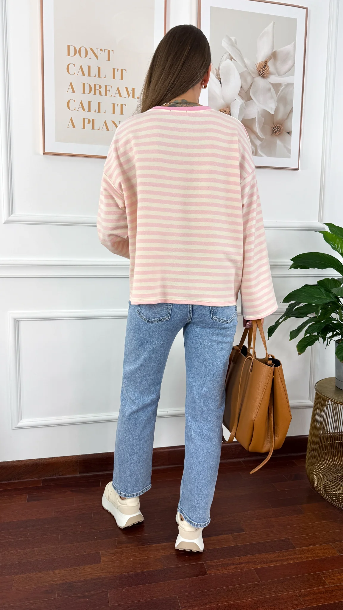 Bawełniana bluza Briva ecru-różowa