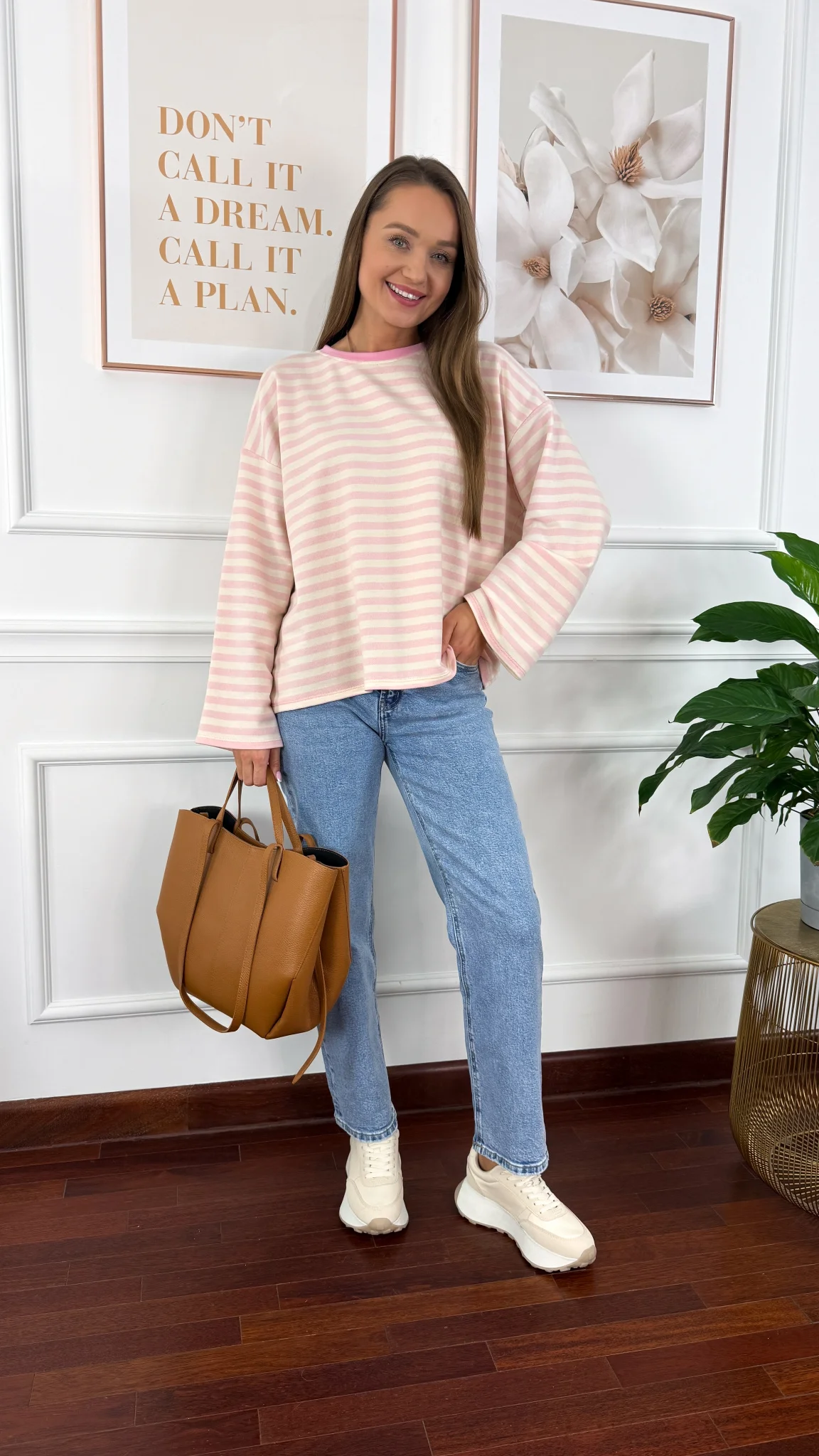 Bawełniana bluza Briva ecru-różowa