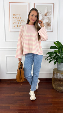 Bawełniana bluza Briva ecru-różowa