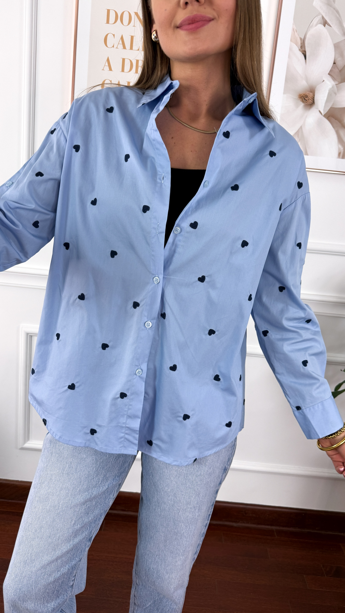 Bawełniana koszula Zina błękitna w serduszka