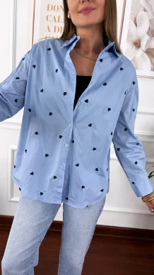 Bawełniana koszula Zina błękitna w serduszka