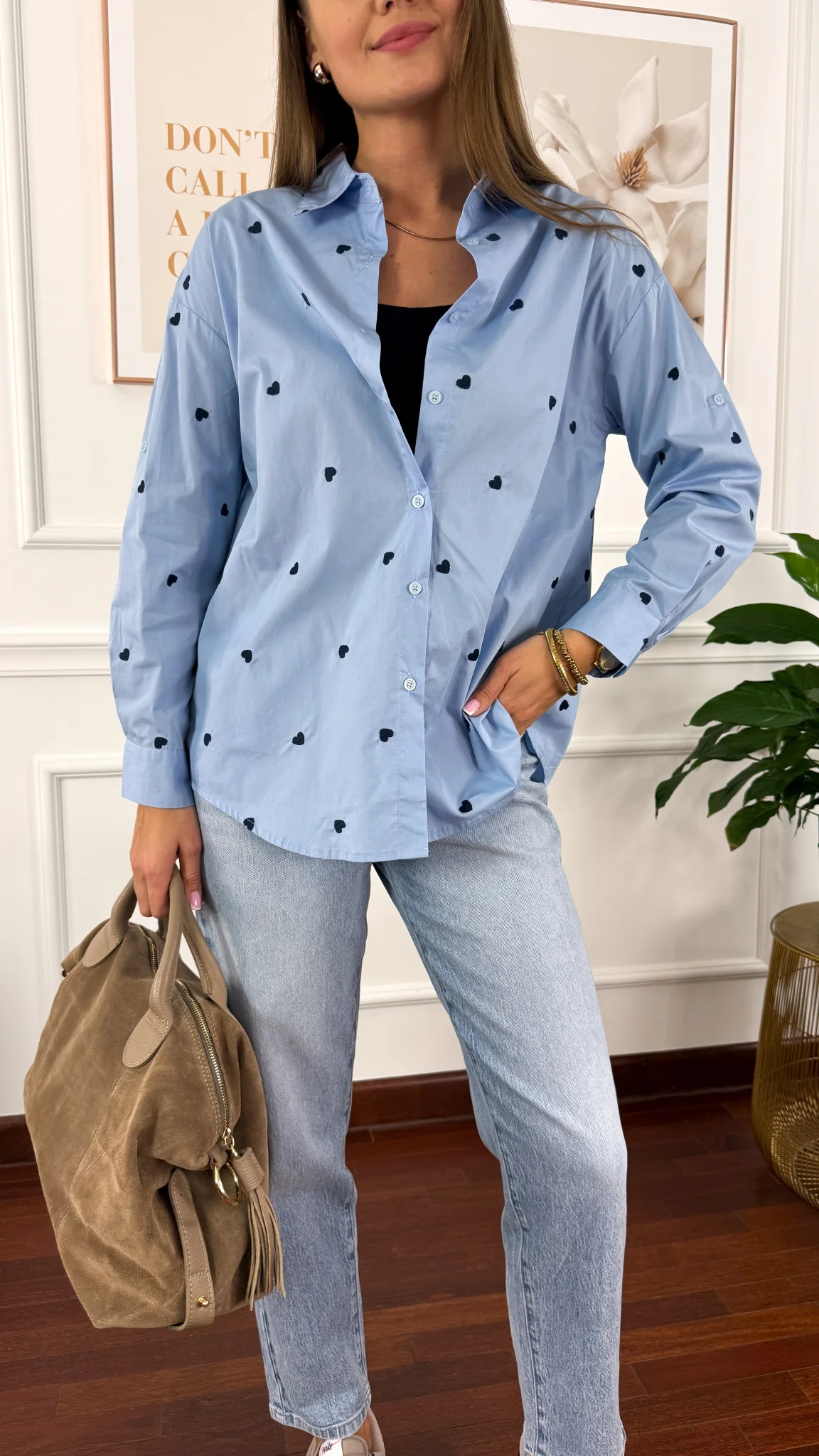 Bawełniana koszula Zina błękitna w serduszka