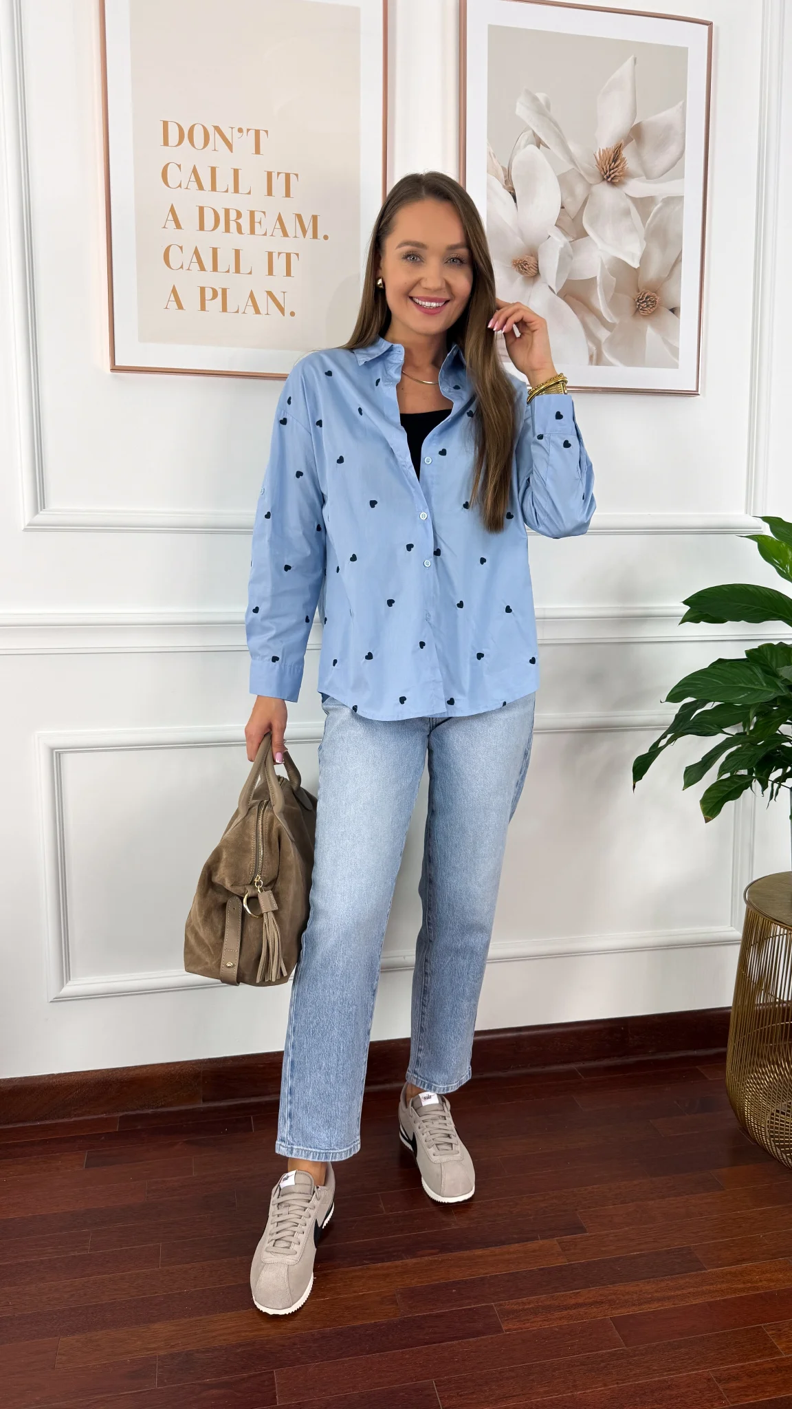 Bawełniana koszula Zina błękitna w serduszka