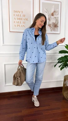 Bawełniana koszula Zina błękitna w serduszka