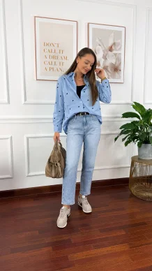 Bawełniana koszula Zina błękitna w serduszka