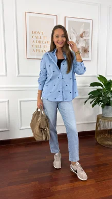 Bawełniana koszula Zina błękitna w serduszka