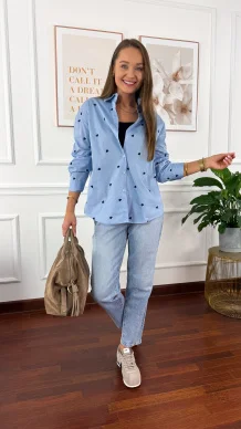 Bawełniana koszula Zina błękitna w serduszka