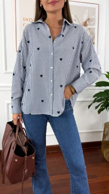 Bawełniana koszula Linda granatowe serce