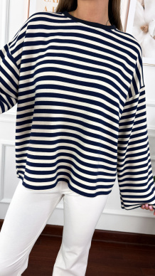 Bawełniana bluza Briva granatowa-ecru