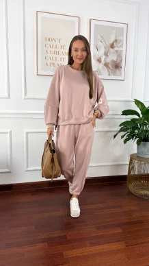 Wiskozowy komplet dresowy Tilda pudrowy róż