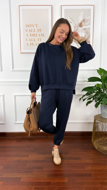 Wiskozowy komplet dresowy Tilda granatowy