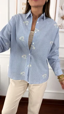 Bawełniana koszula Stella błekitna w paski