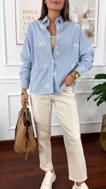 Bawełniana koszula Stella błekitna w paski