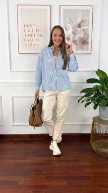 Bawełniana koszula Stella błekitna w paski