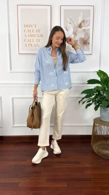 Bawełniana koszula Stella błekitna w paski