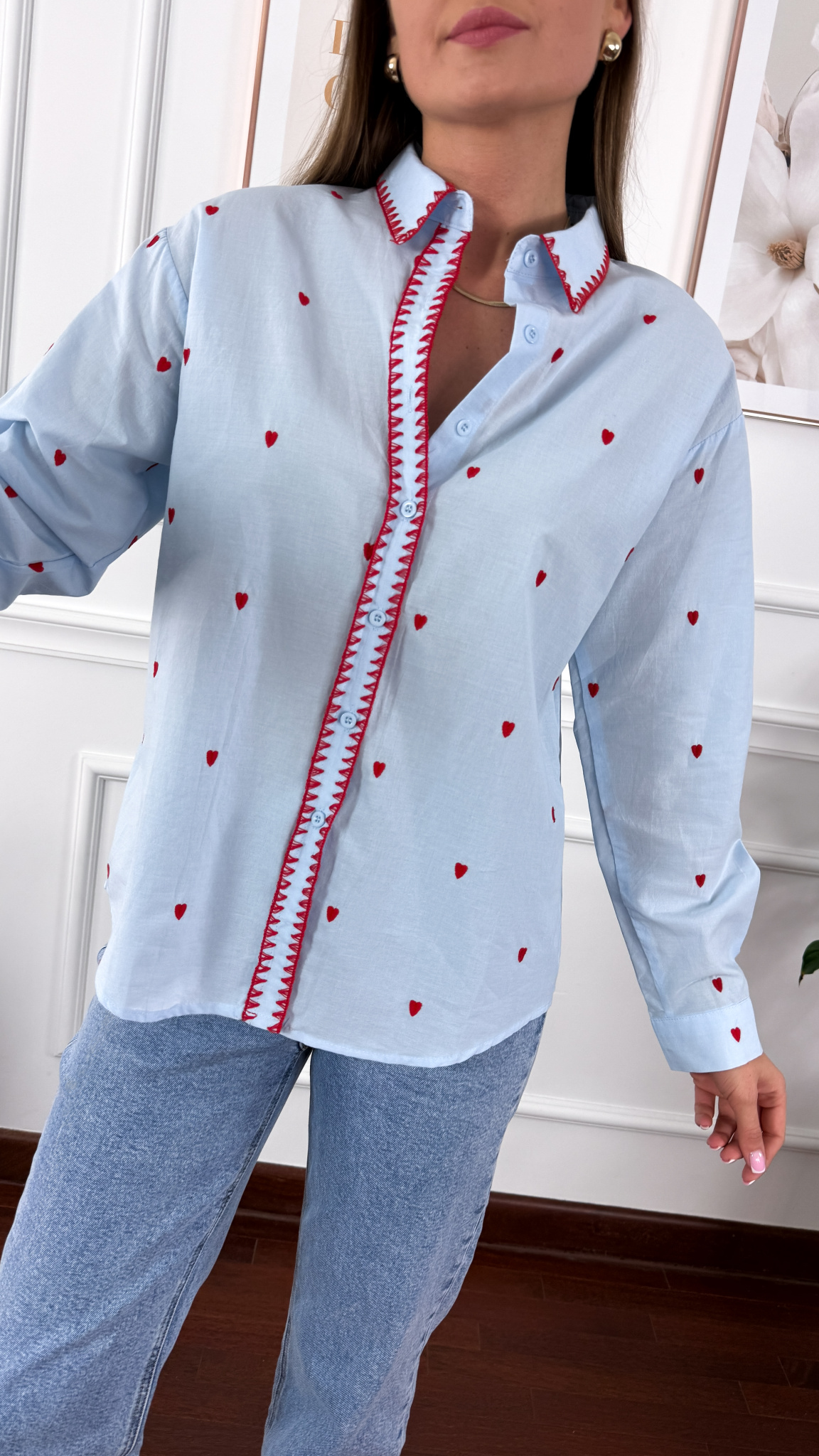 Bawełniana koszula Cinza błękitna w serduszka