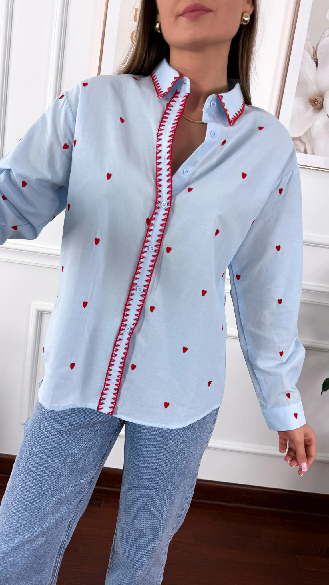 Bawełniana koszula Cinza błękitna w serduszka