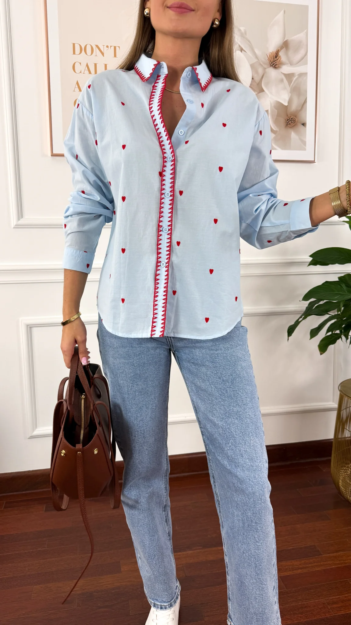 Bawełniana koszula Cinza błękitna w serduszka