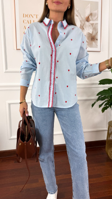 Bawełniana koszula Cinza błękitna w serduszka