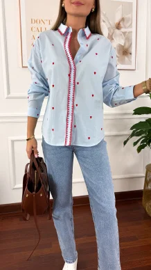 Bawełniana koszula Cinza błękitna w serduszka