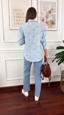 Bawełniana koszula Cinza błękitna w serduszka